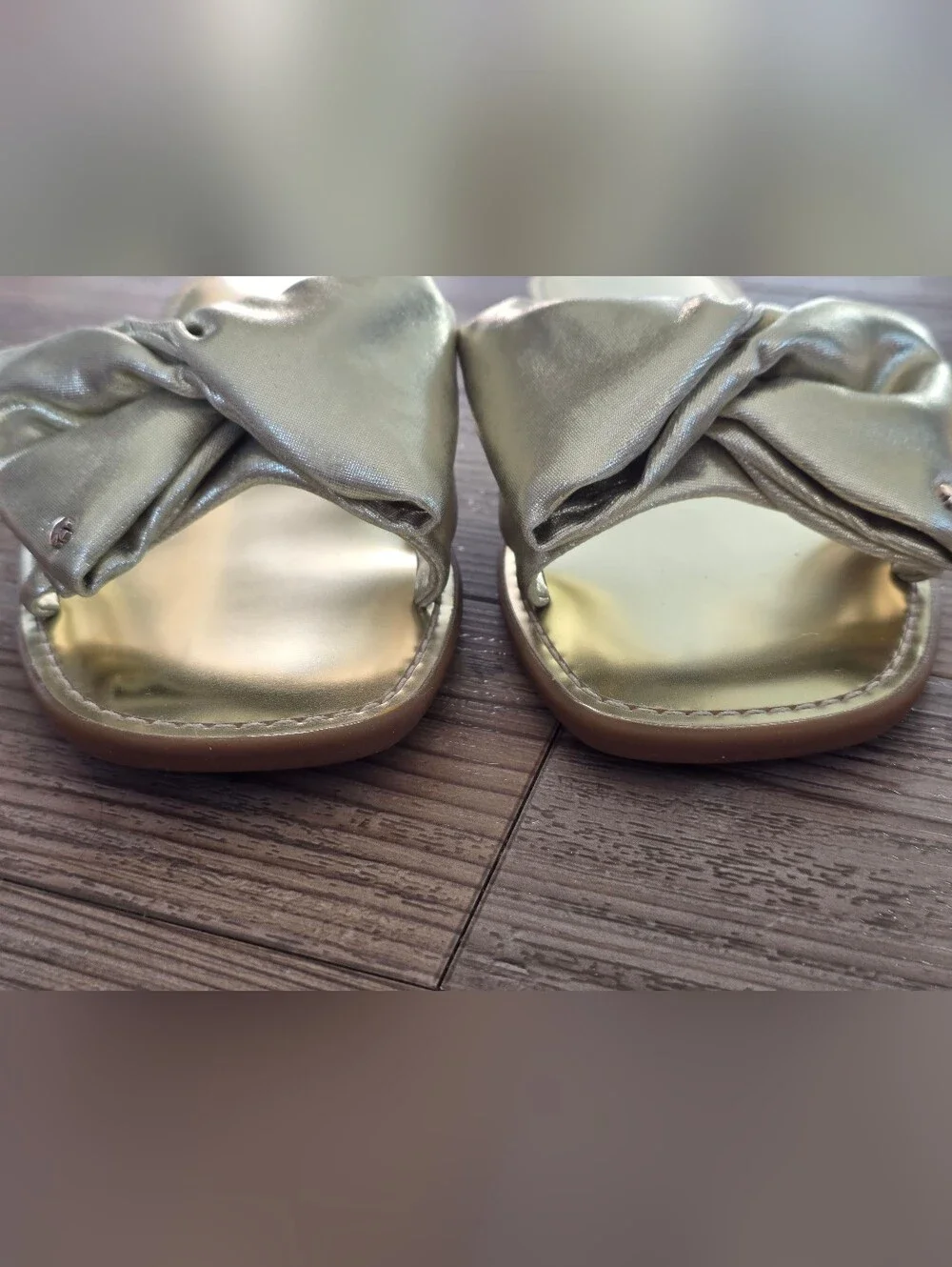 kate spade New York Metallic Gold Bow Slide Sandals